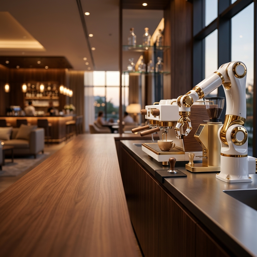 Robotic arm brewing coffee