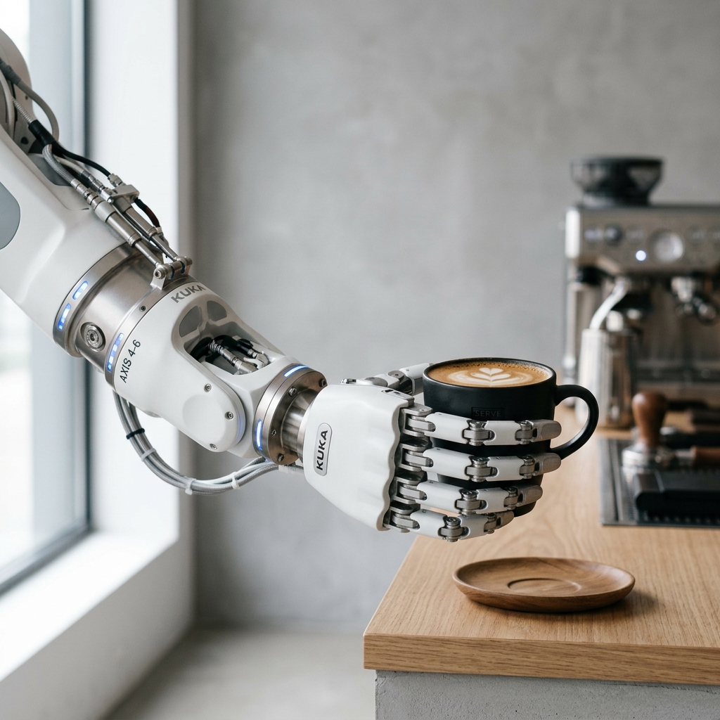 Robotic arm holding cup